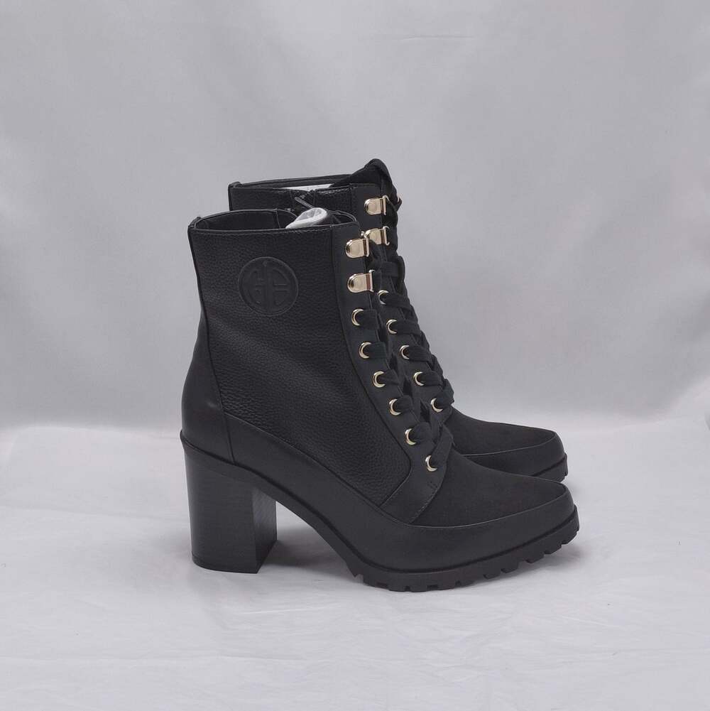 Giani Bernini Womens Combat Ankle Boots Sz 7.5 Black Lace Up Block Heel Grunge